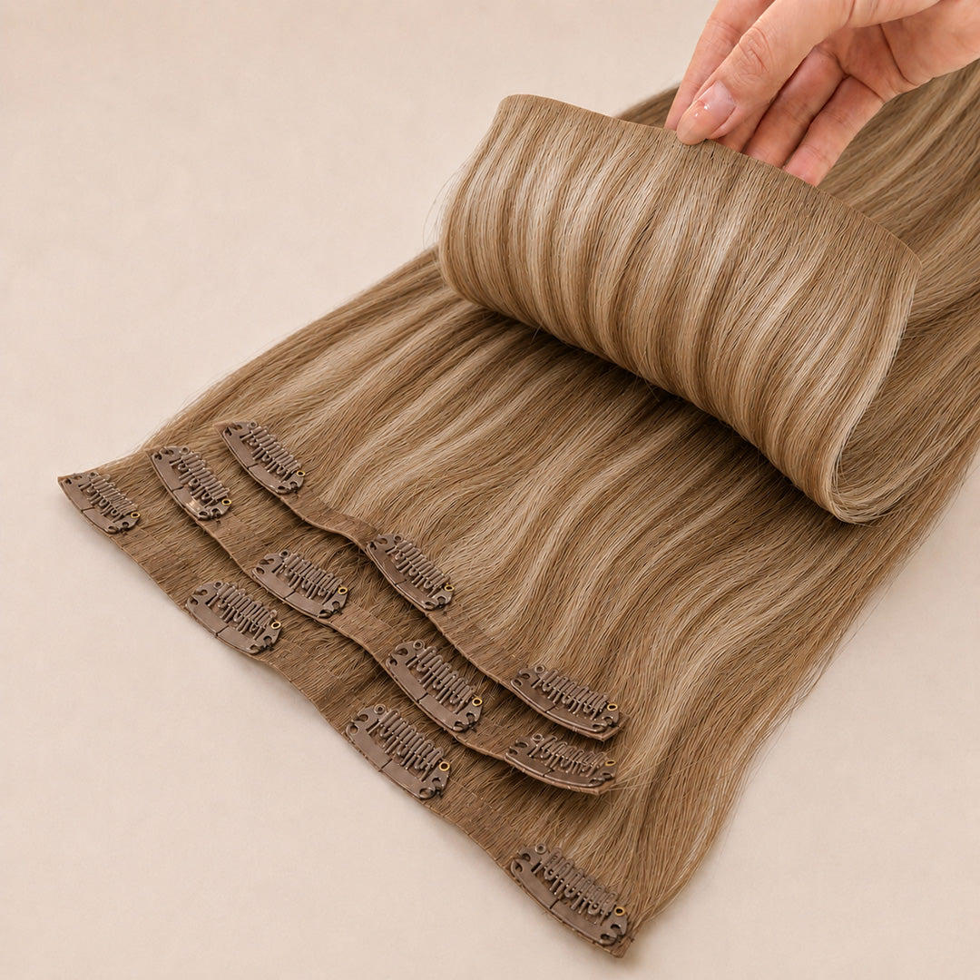 Additional product view of Ash Brown Blonde Highlights #8/613 Seamless Clip-In Hair Extensions