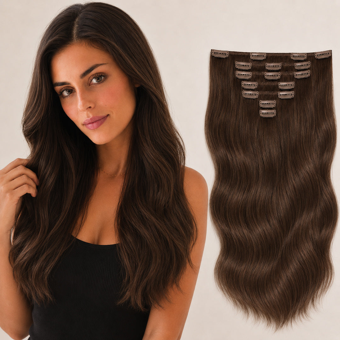 Chestnut Brown #6 Seamless Clip-In Hair Extensions made with 100% Remy human hair