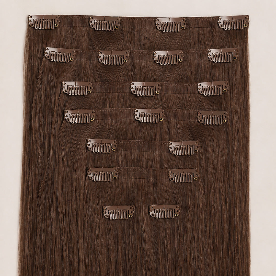 Chestnut Brown #6 Seamless Clip-In Hair Extensions made with 100% Remy human hair