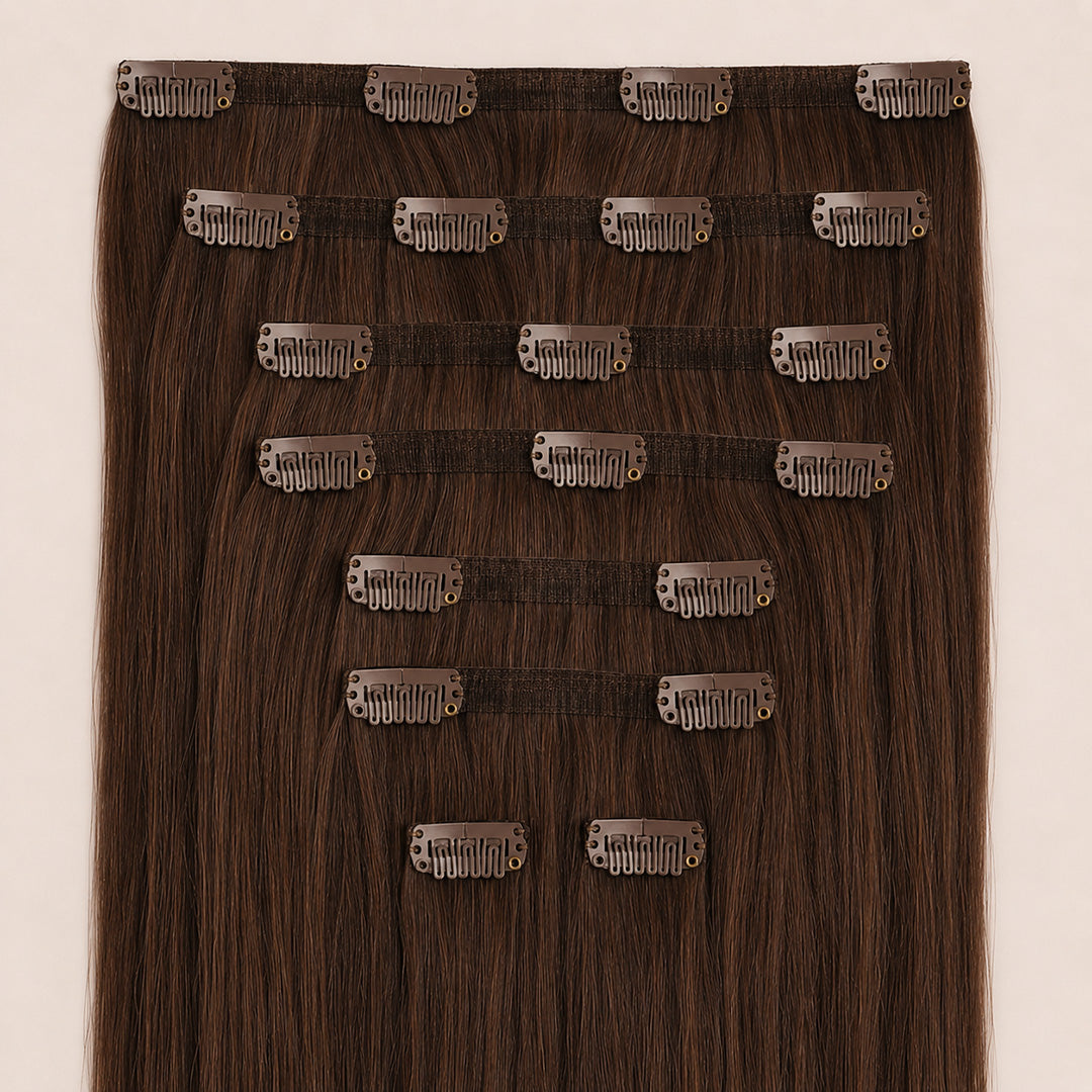Chocolate Brown #4 Seamless Clip-In Hair Extensions for natural-looking volume and length