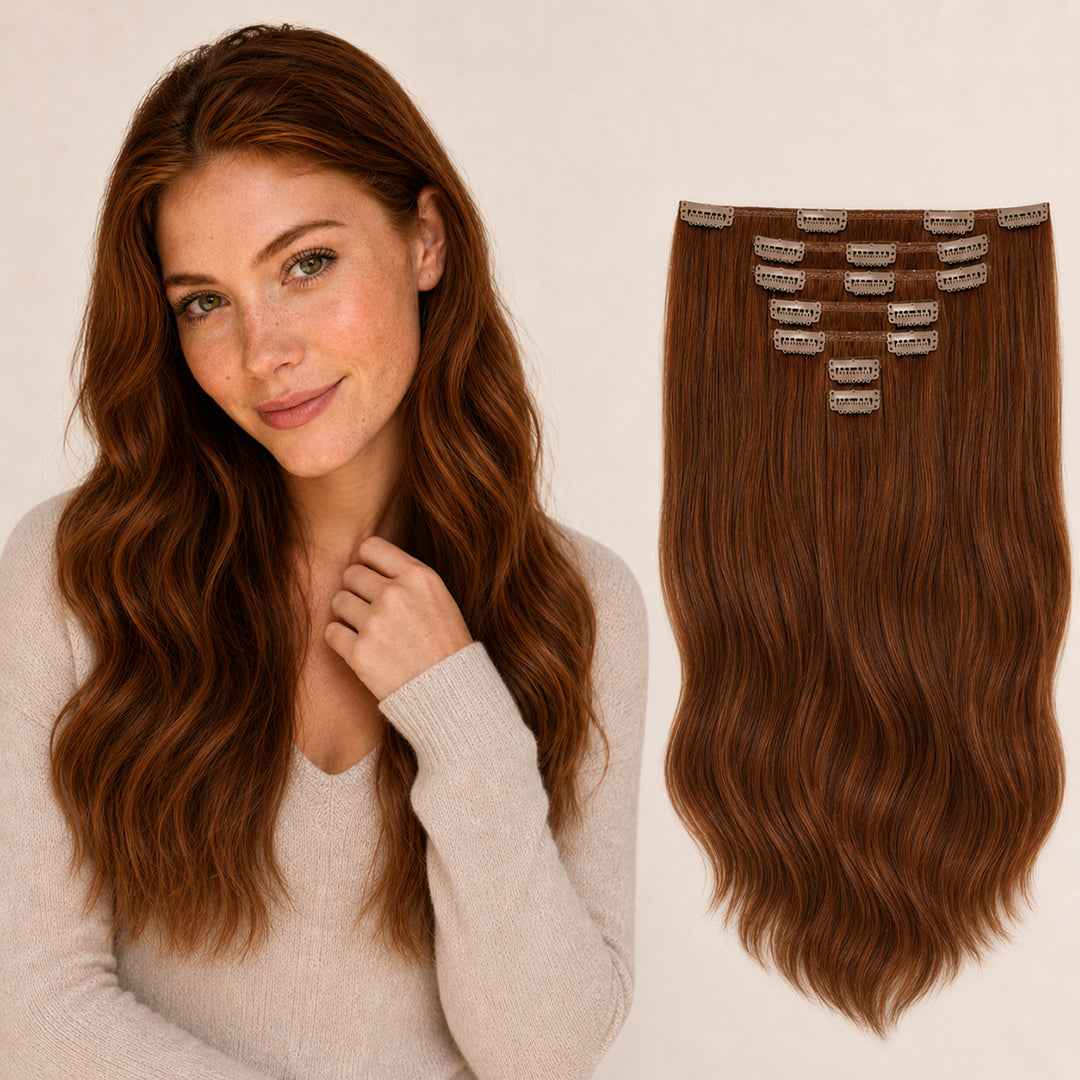 Dark Auburn #33 Seamless Clip-In Hair Extensions made with 100% Remy human hair