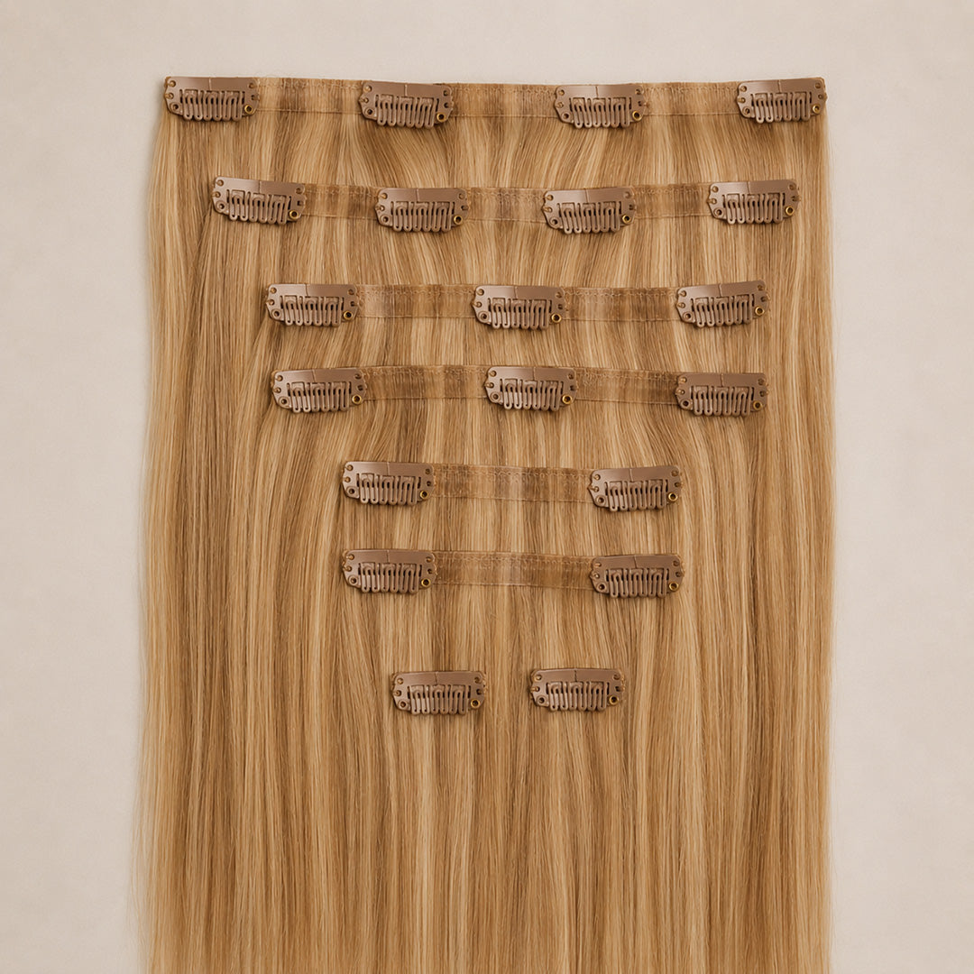 Honey Blonde #24 Seamless Clip-In Hair Extensions for soft, natural-looking volume