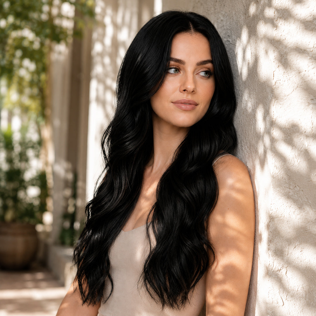 Alternate product view of Jet Black #1 Seamless Clip-In Hair Extensions