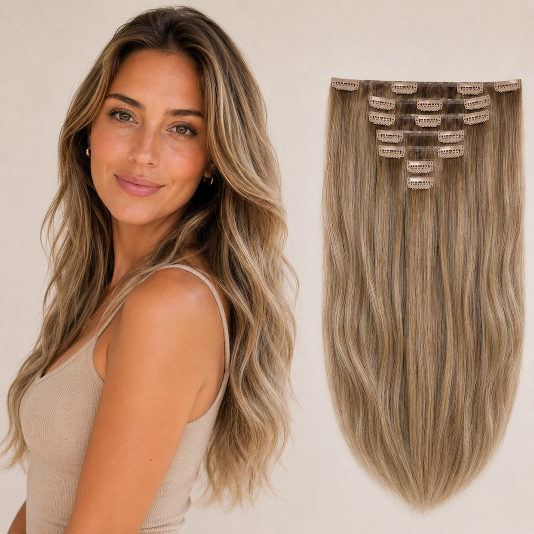 Dirty Blonde Highlights #18/60 Seamless Clip-In Hair Extensions made with 100% Remy human hair