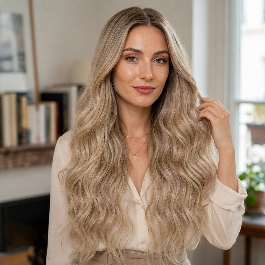 Sienna pre-cut 13x6 synthetic lace front wig, Champagne Blonde Soft Wave, UNILOVELY