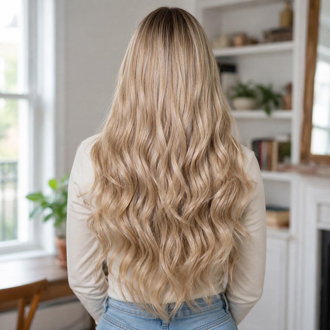 Sienna 13x6 lace front wig with pre-cut lace, Champagne Blonde Soft Wave