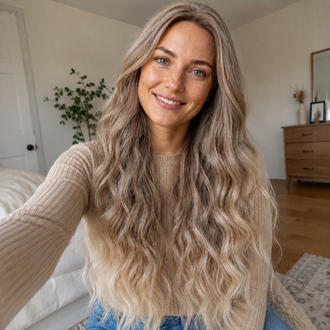 Additional view of Sophie 13x6 synthetic lace front wig, Beige Blonde Soft Wave