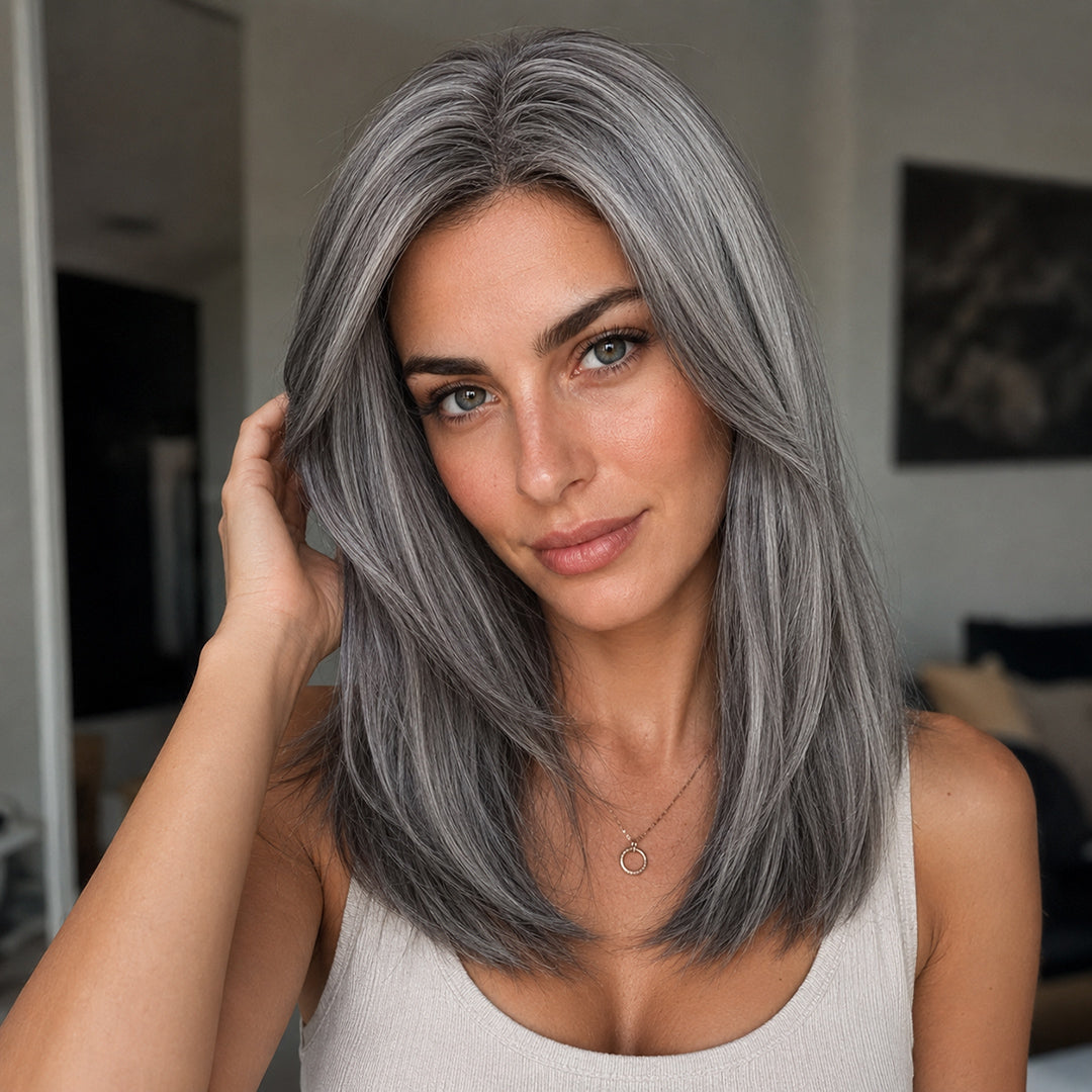 UNILOVELY Violet ready-to-wear synthetic wig, Silver Gray Sleek Bob